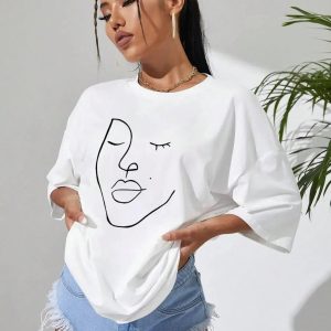 Abstract Woman Face Tee - Y2K Aesthetic for Trendy Summer Outfits