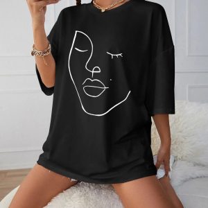 Abstract Woman Face Tee - Y2K Aesthetic for Trendy Summer Outfits