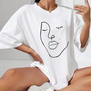 Abstract Woman Face Tee - Y2K Aesthetic for Trendy Summer Outfits