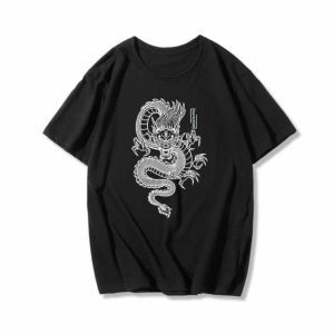 Aesthetic Dragon Y2K T-Shirt: Retro Grunge Style for Summer Vibes