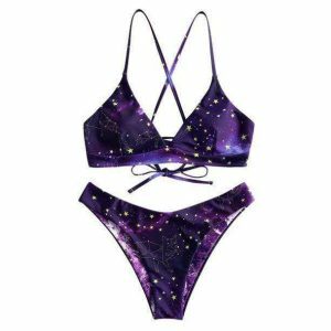 Aesthetic Galaxy Y2K Swimwear: Retro 90s Summer Beach Outfits