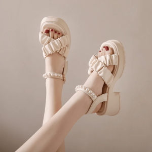 AesthetiChic Y2K Pearl Platform Shoes for Retro Summer Outfits