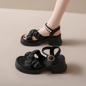 AesthetiChic Y2K Pearl Platform Shoes for Retro Summer Outfits