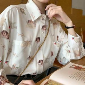 Angelic Girl Y2K Long Sleeve Blouse for Retro Summer Outfits