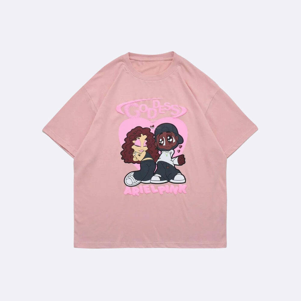 Ariel Pink Y2K Cute Couple Tee - Retro 90s Grunge Summer Outfit