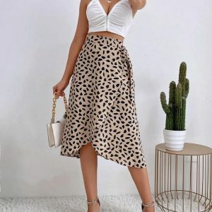 Asymmetric Tie Side Wrap Midi Skirt - Y2K Summer Fashion Essential