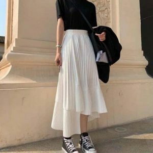 Asymmetric Y2K Seashell Pleated Midi Skirt for Retro Summer Vibes