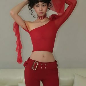 Baddie Rose One Shoulder Mesh Top - Y2K Summer Party Outfit Essential