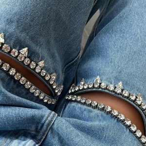 Baddie Y2K Embellished Cut-Out Jeans for Trendy Summer Outfits