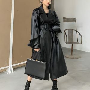 Belted Faux Leather Y2K Coat for Trendy Summer Outfits