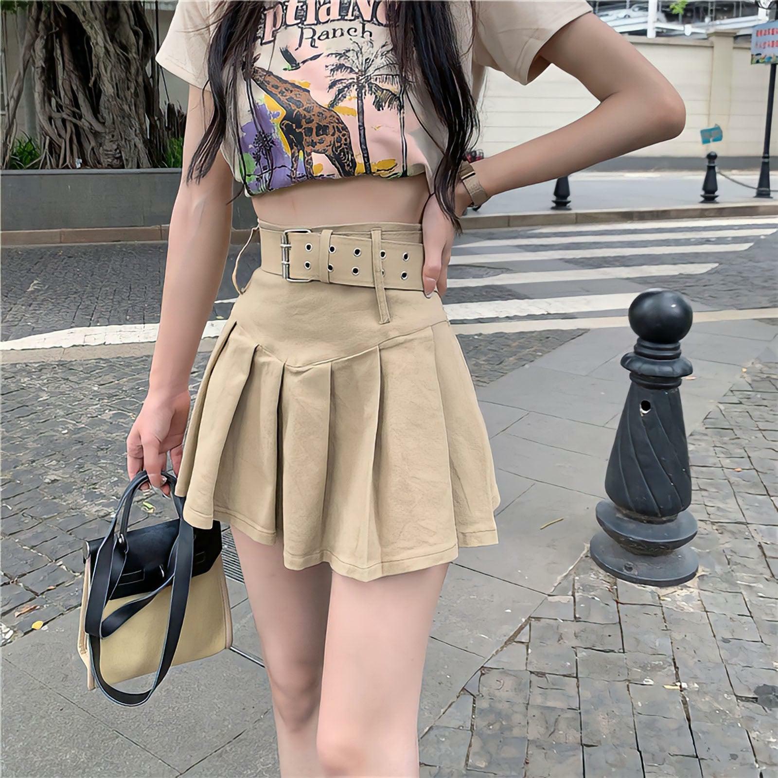 Belted Pleated Mini Skirt - Y2K Summer Fashion Essential for Trendy Outfits