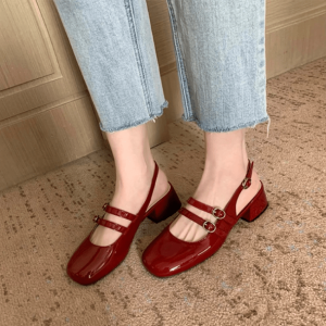 Chic Red Medium Heel Sandals for Y2K Summer Outfits & 90s Vibes