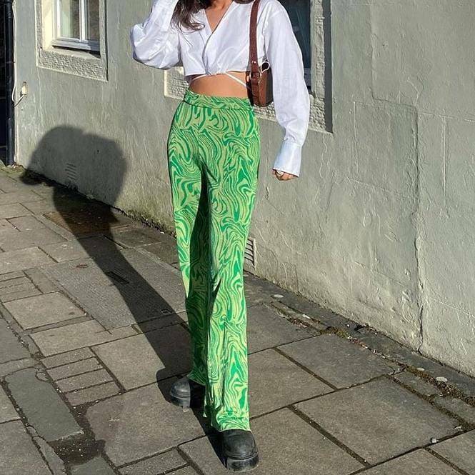 Chic Straight Leg Green Y2K Pants for Trendy Summer Outfits