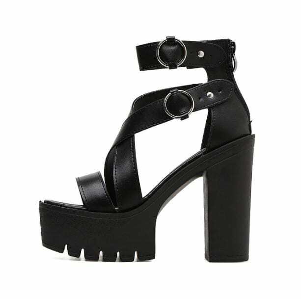 Chunky Round Buckle High Heels - Y2K Grunge & 90s Fashion Vibes