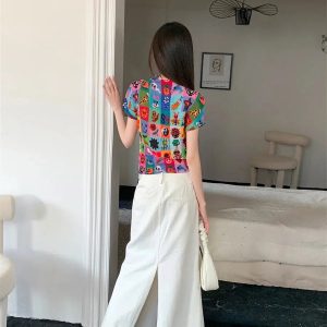 Colorful Sketchbook Pleated Top - Y2K Summer Outfit for Retro Vibes