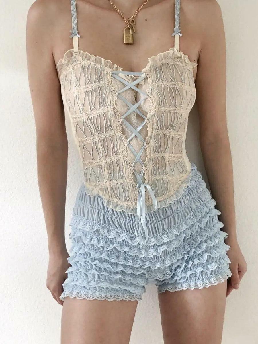 Coquette Lace Ruched Ruffled Y2K Shorts for Summer Vibes and Style