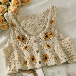 Cottagegore Y2K Knitted Crop Top for Retro Summer Outfits