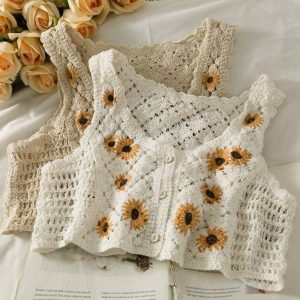 Cottagegore Y2K Knitted Crop Top for Retro Summer Outfits