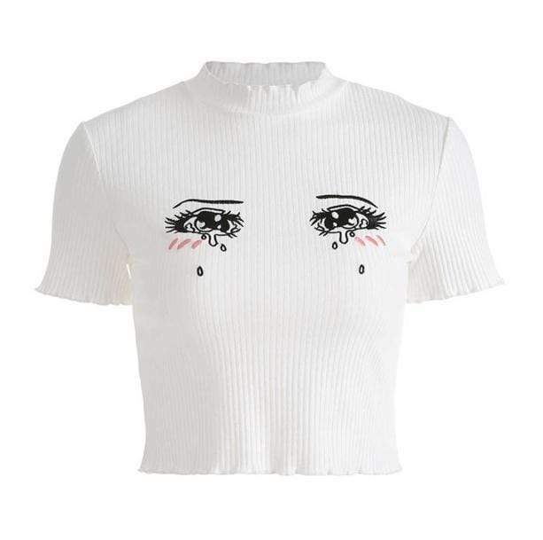 Crying Anime Girl Y2K Tee - Retro 90s Grunge Summer Outfit