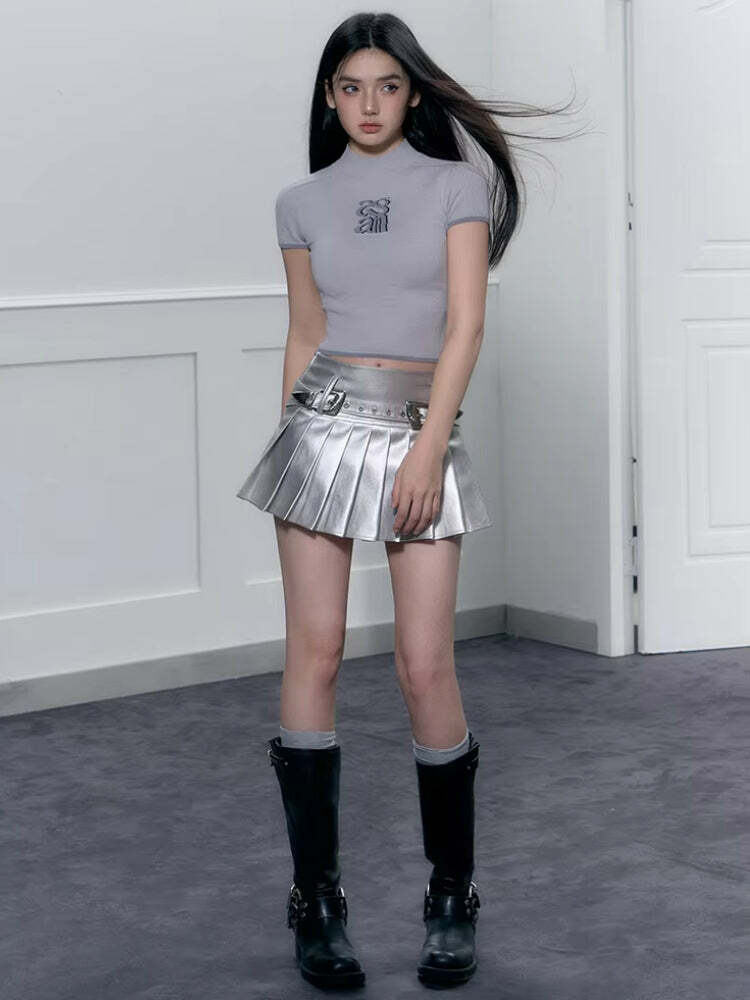 Cyberpunk Metallic Mini Skirt: Y2K Grunge & Retro Summer Vibes