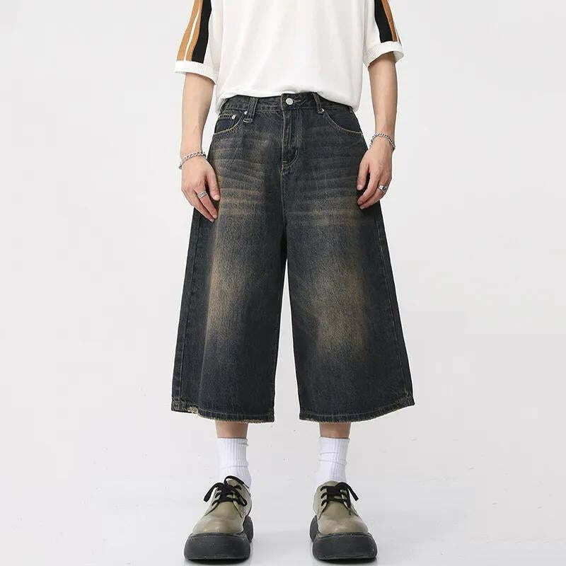 Dark Washed Y2K Capri Shorts for Retro Summer Outfits and Grunge Style