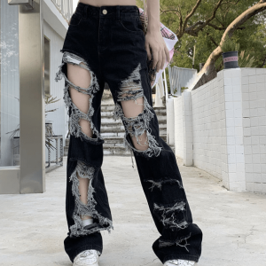 Distressed Black Y2K Jeans for Retro Grunge Summer Outfits