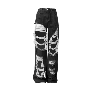 Distressed Black Y2K Jeans for Retro Grunge Summer Outfits