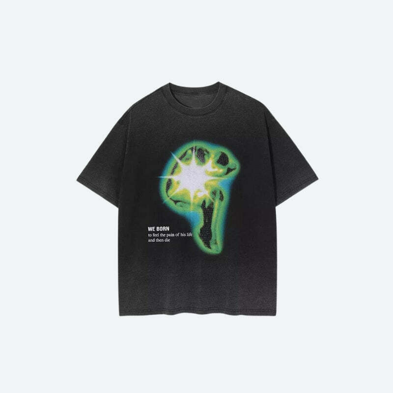 Distressed Green Y2K Graphic Tee with Human Figure Print for Retro Vibes