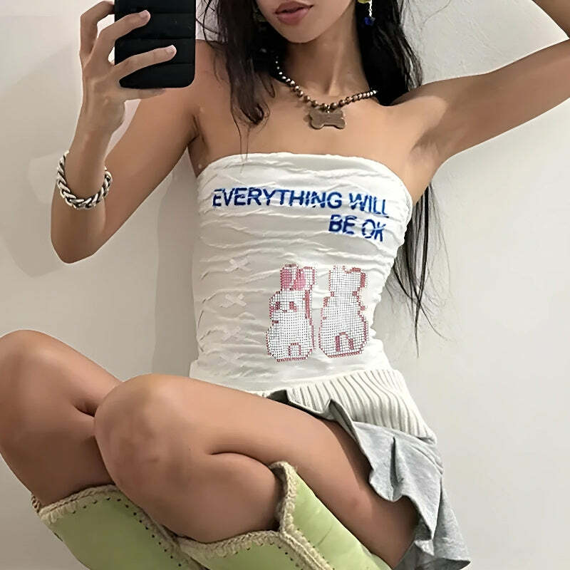 Everything Will Be Ok Y2K Tube Top - Retro Summer Grunge Style