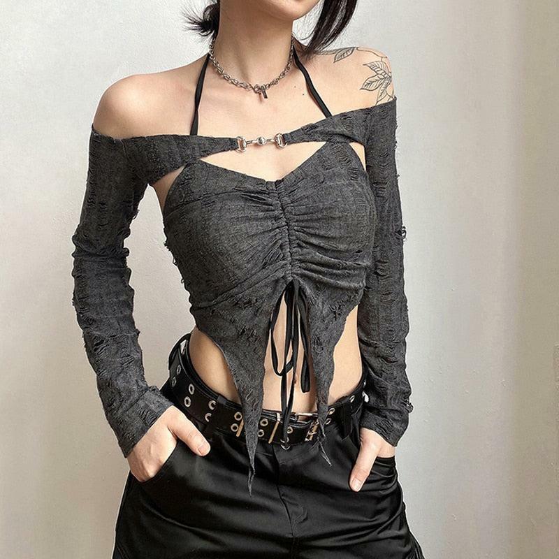 Fairy Grunge Detachable Sleeve Halter Top - Y2K Summer Fashion Essential