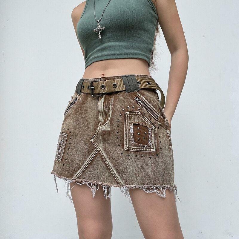 Fairy Grunge Distressed Patchwork Mini Skirt - Y2K Summer Essential