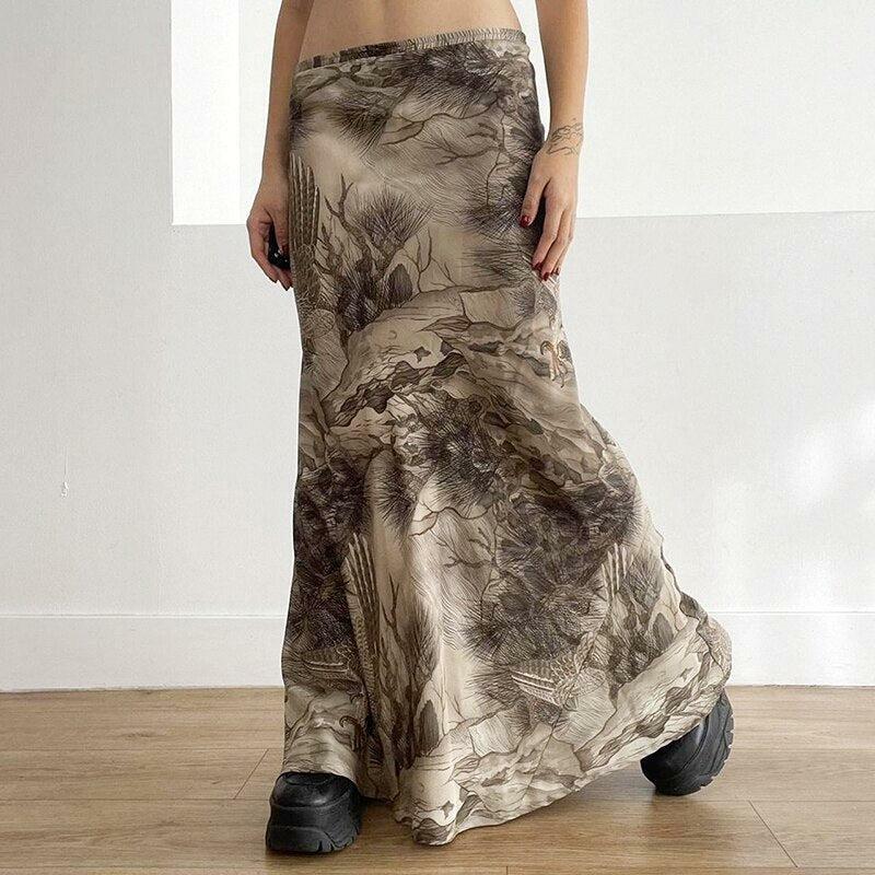 Fairy Grunge Y2K Forest Maxi Skirt - Retro 90s Fashion Statement Piece