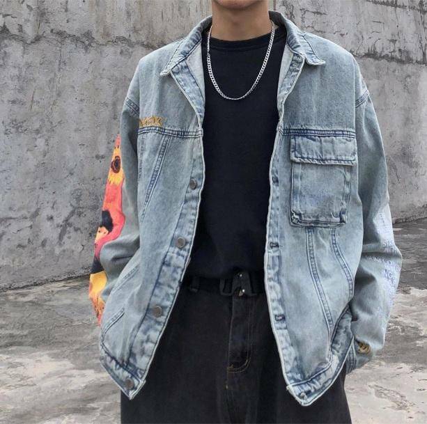 Famous Artist Y2K Denim Jacket: Retro 90s Grunge Style Outerwear