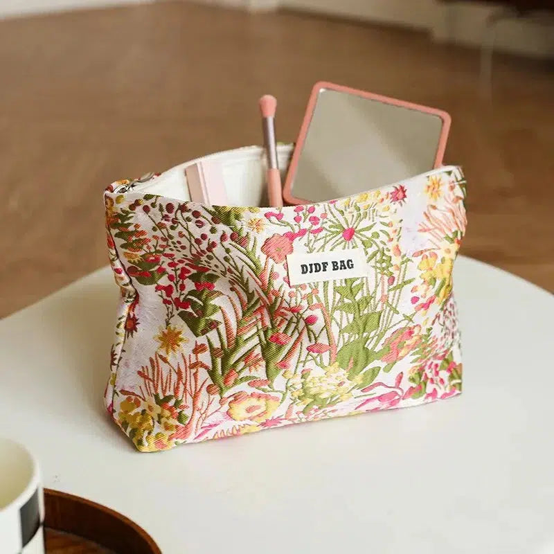 Floral Embroidered Makeup Bag - Y2K Aesthetic for Summer Outfits