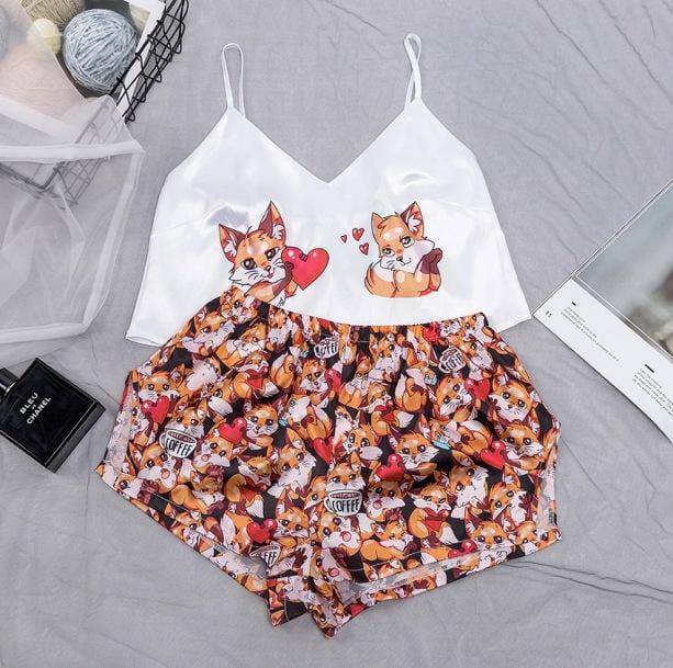 Foxy Fox Y2K Summer Pajama Set - Retro 90s Style for Cozy Nights