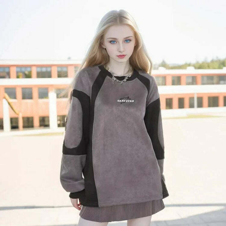 Geometric Shaped Graystar Sweatshirt - Y2K Grunge Style Essential