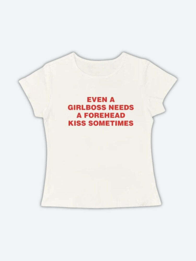 Girlboss Vibes: Y2K Summer Tee for Trendy Women - Forehead Kiss Design