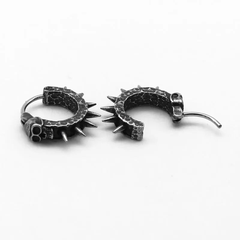 Goth Skull Spiked Hoop Earrings - Y2K Grunge Accessories for Bold Style