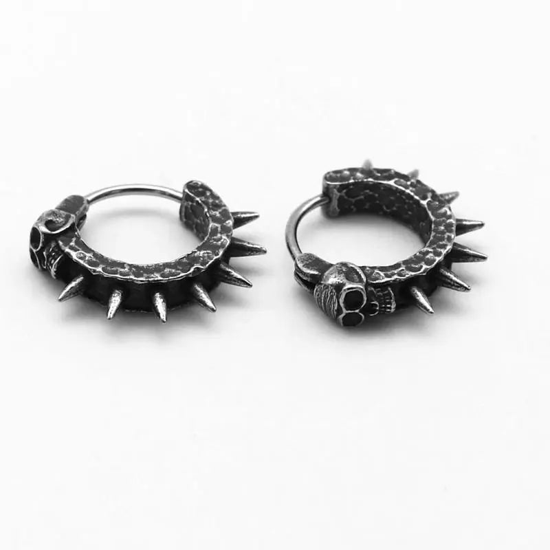 Goth Skull Spiked Hoop Earrings - Y2K Grunge Accessories for Bold Style