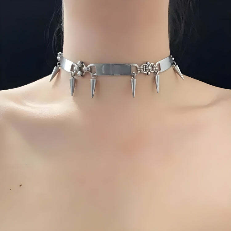 Goth Spiked Metal Choker for Y2K Grunge and Retro Summer Outfits