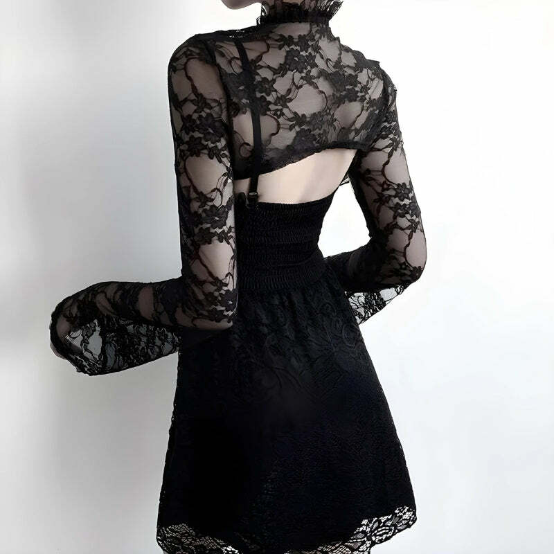 Goth Y2K Sheer Lace Bolero for Retro Summer Outfits and Grunge Style