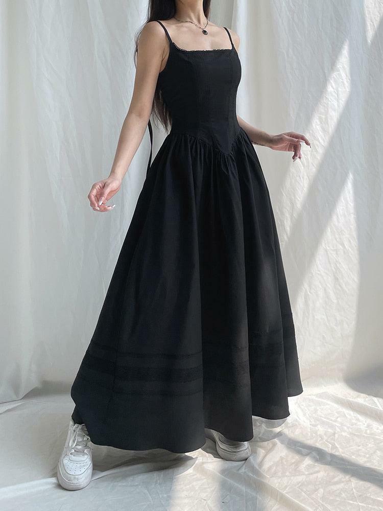 Goth Y2K Strap Maxi Dress - Retro Grunge Style for Summer Nights