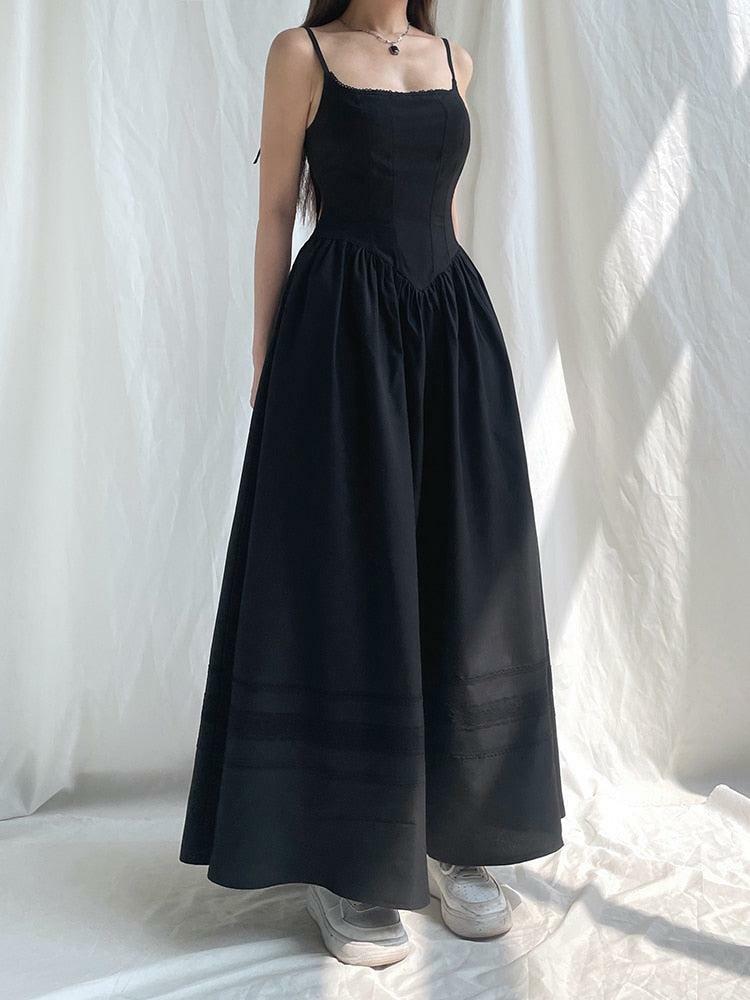 Goth Y2K Strap Maxi Dress - Retro Grunge Style for Summer Nights