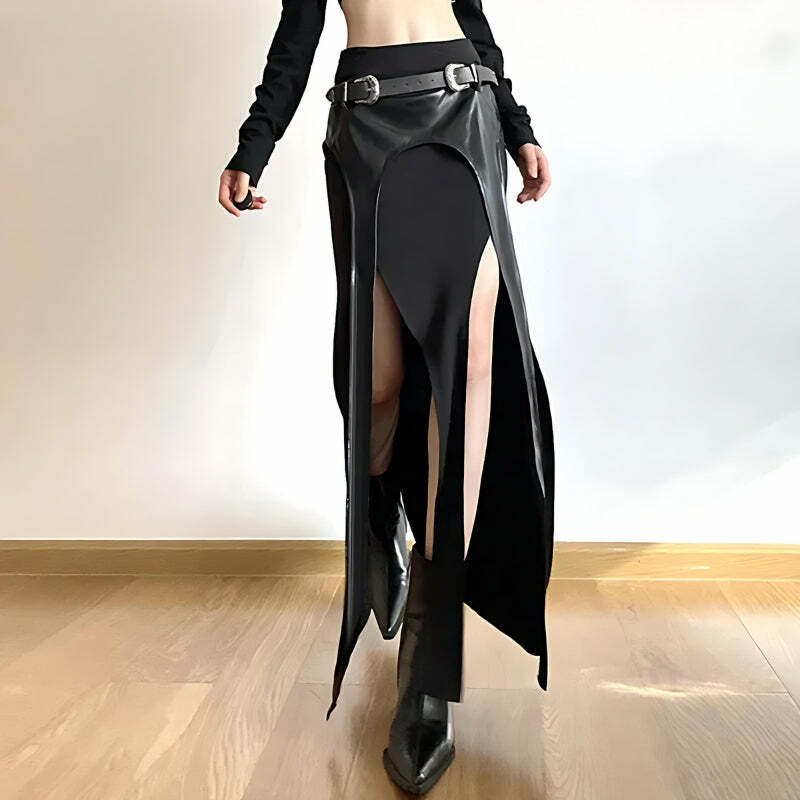 Gothic Y2K Double Slit Maxi Skirt for Retro Summer Outfits