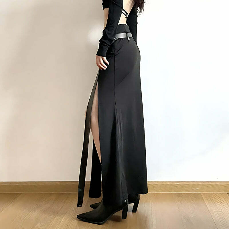 Gothic Y2K Double Slit Maxi Skirt for Retro Summer Outfits