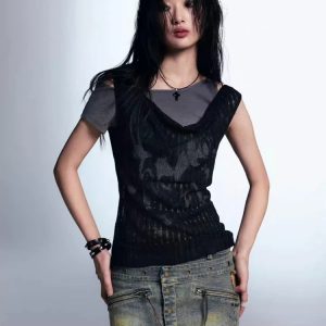 Gothic Y2K Top: Trendy Grunge Style for Summer Y2K Outfits