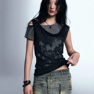 Gothic Y2K Top: Trendy Grunge Style for Summer Y2K Outfits