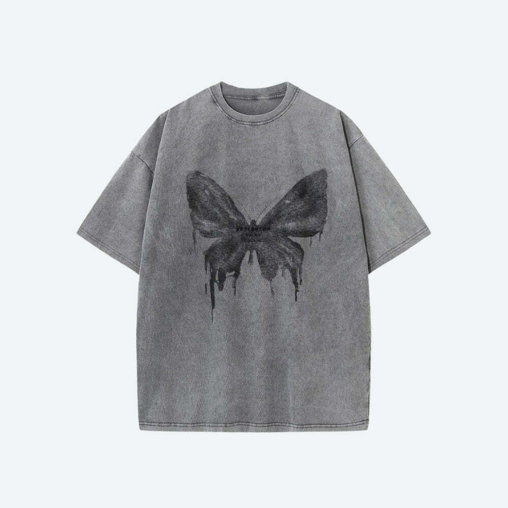 Grunge Distressed Butterfly Tee - Y2K Summer Outfit Essential