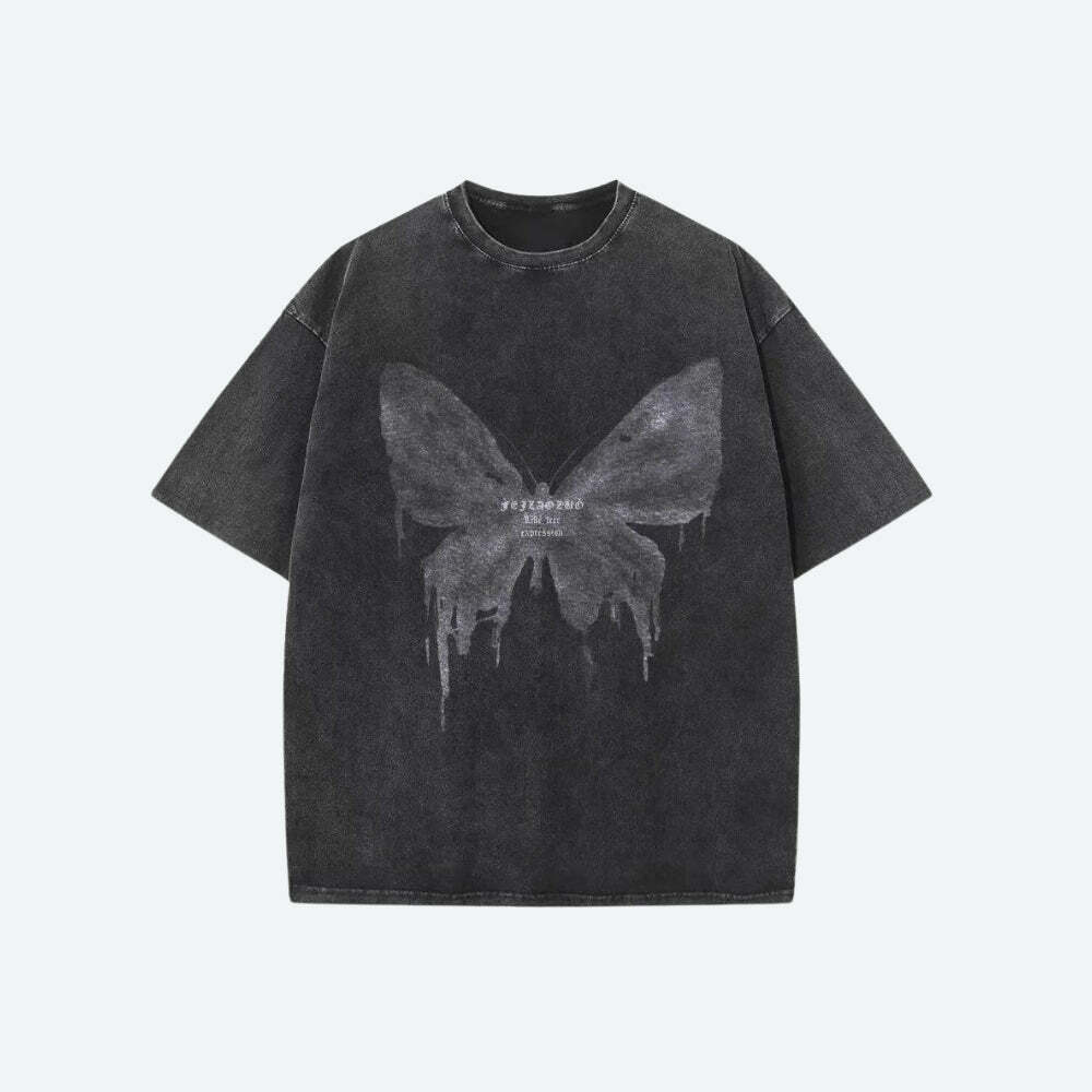 Grunge Distressed Butterfly Tee - Y2K Summer Outfit Essential