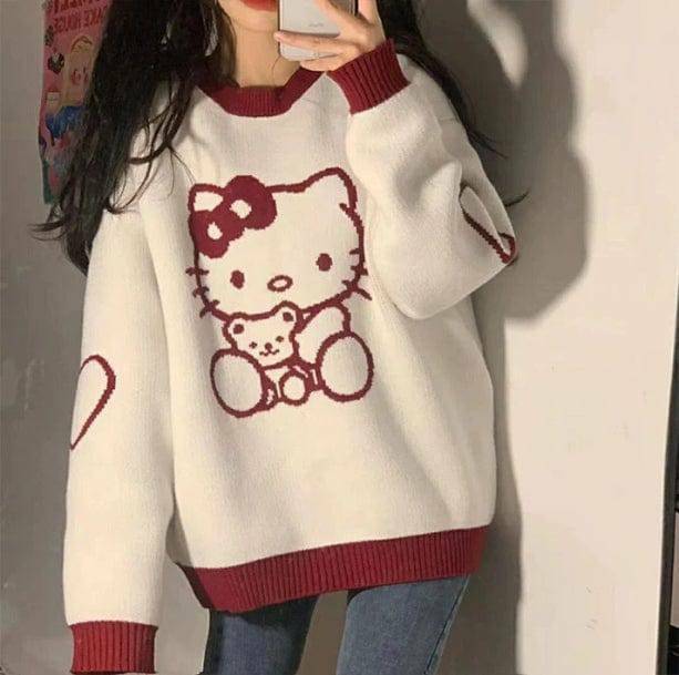 Hello Kitty Inspired Y2K Sweater: Retro 90s Fashion for Trendy Outfits